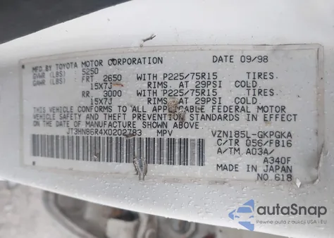 1999 Toyota 4Runner Sr5 V6 из США, поврежденный, VIN JT3HN86R4X0202783